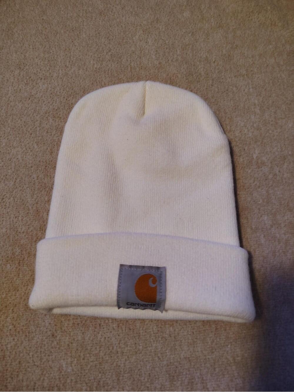 Carhartt Hat Beanie Knit Cuffed One Size White Mens Winter Workwear Logo